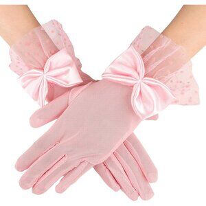 Women's Pink Bow Short Lace Veil Feather Derby Tea Party Elegant Gloves Styles